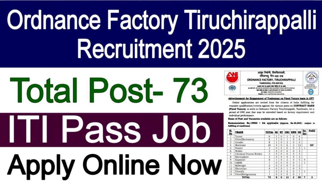 Ordnance Factory Tiruchirappalli Recruitment 2025