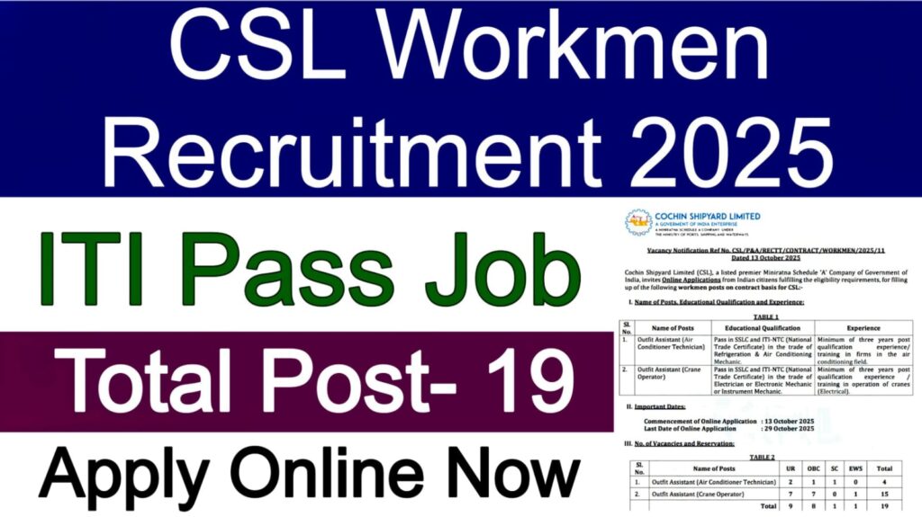 CSL Workmen Recruitment 2025