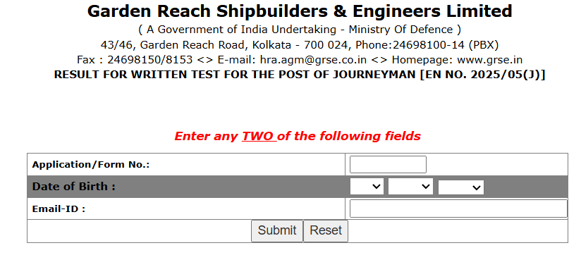 How To Check GRSE Limited Journeyman Result 2025